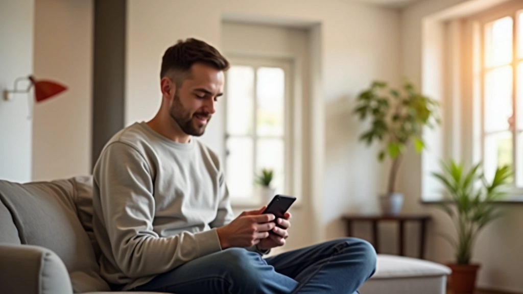 Homem a verificar a temperatura da casa através da aplicação móvel do termostato inteligente