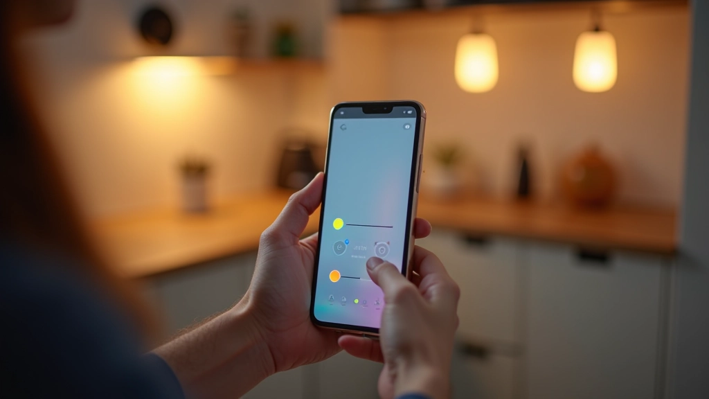 Aplicação móvel de controlo de iluminação inteligente com ajustes de cor e brilho
